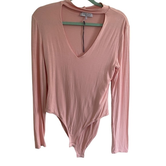 WAYF Pink Choker Cut Long Sleeve Bodysuit Size Medium NWT - Picture 2 of 5